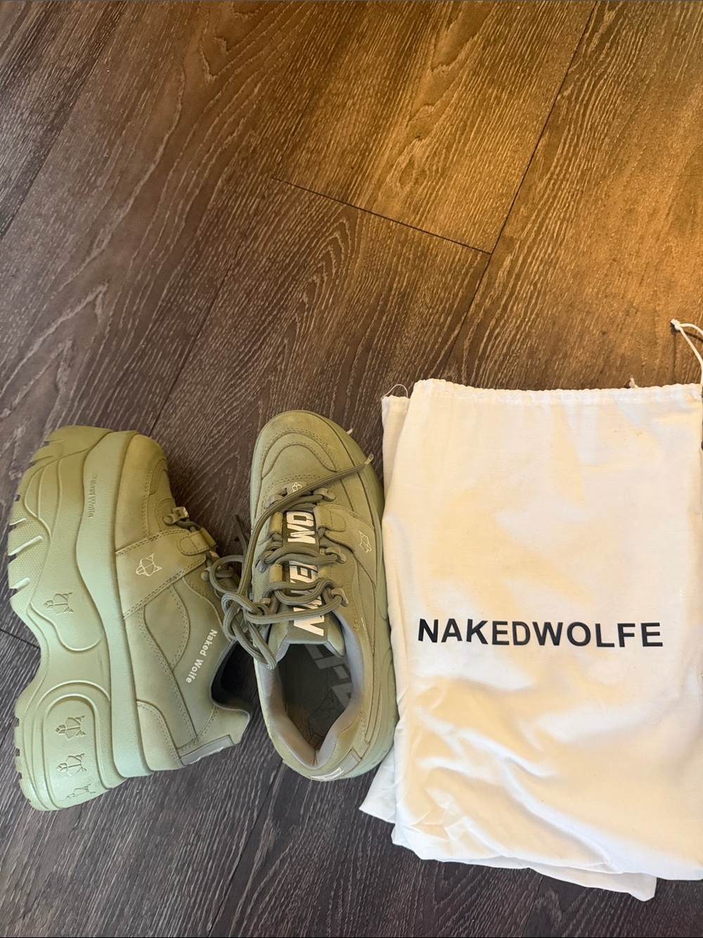 Naked Wolfe Olive Green Platform Sneakers